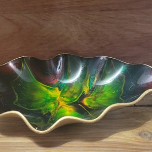 Vintage MCM Seetusee Mayfair Enameled Art Tray: Green Abstract Dish, Canada