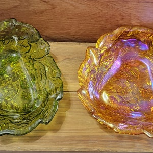 Indiana Glass Green and Amber LOGANBERRY Berry Leaf Candy Dish/Bon Bon Bowl!