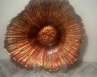 Piatto in vetro artistico rosso e oro