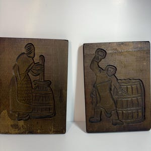 Ensemble vintage de deux moules hollandais pour Springerle sculptés à la main