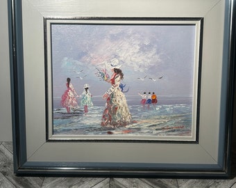 Lady at the beach oil painting