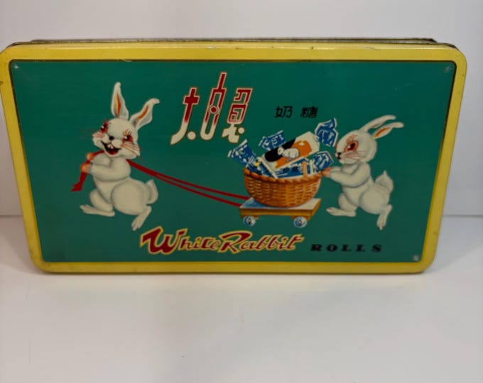 Vintage Chinese White Rabbit Rolls Tin - Etsy
