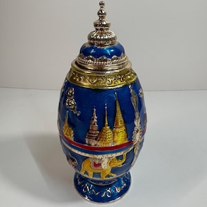 Thai faberge style enamelled egg toothpick holder