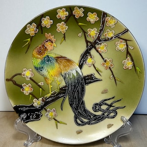 Japanese shafford raised enamel peacock plate