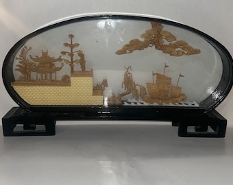 Hand carved cork Asian diorama