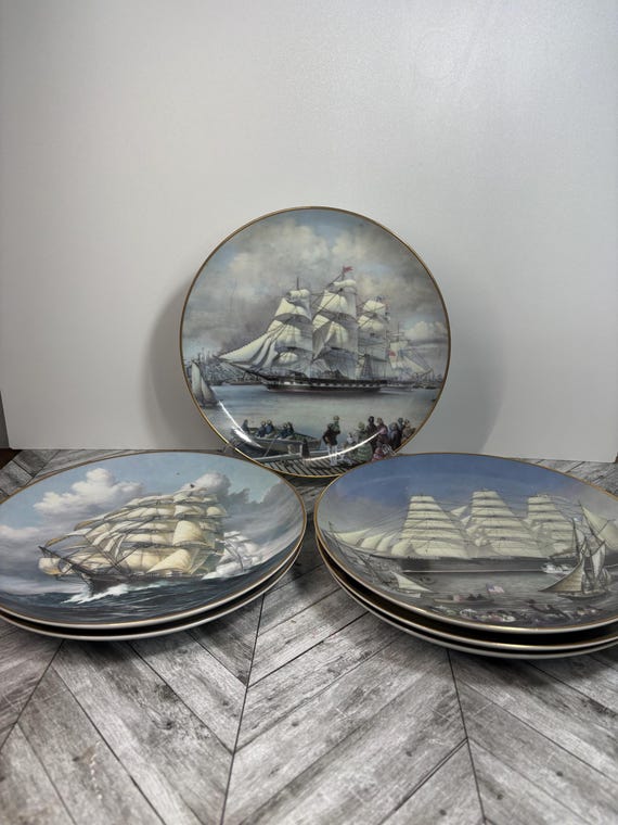 Vintage Franklin Porcelain Clipper Ships Plate Collection (set of