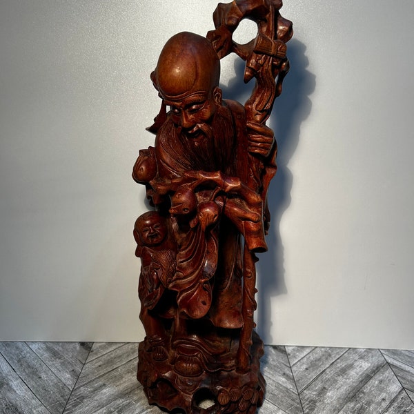 Chinese rosewood statue of shou lao god of longevity