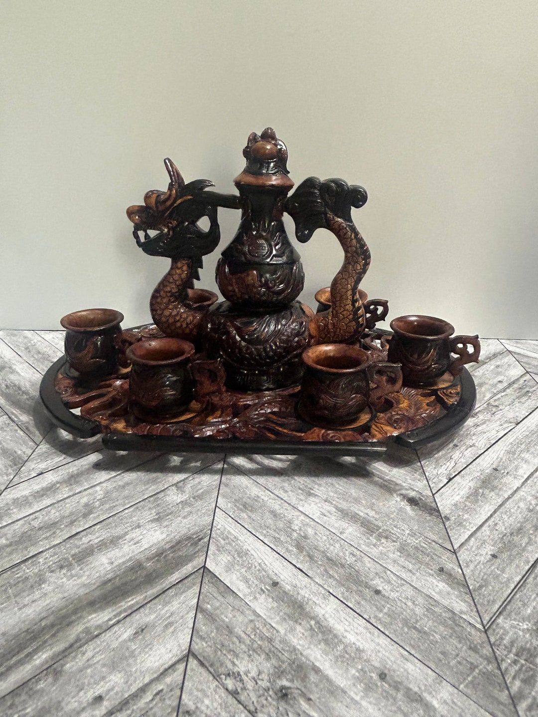 Vintage Chinese Dragon Tea Set Etsy