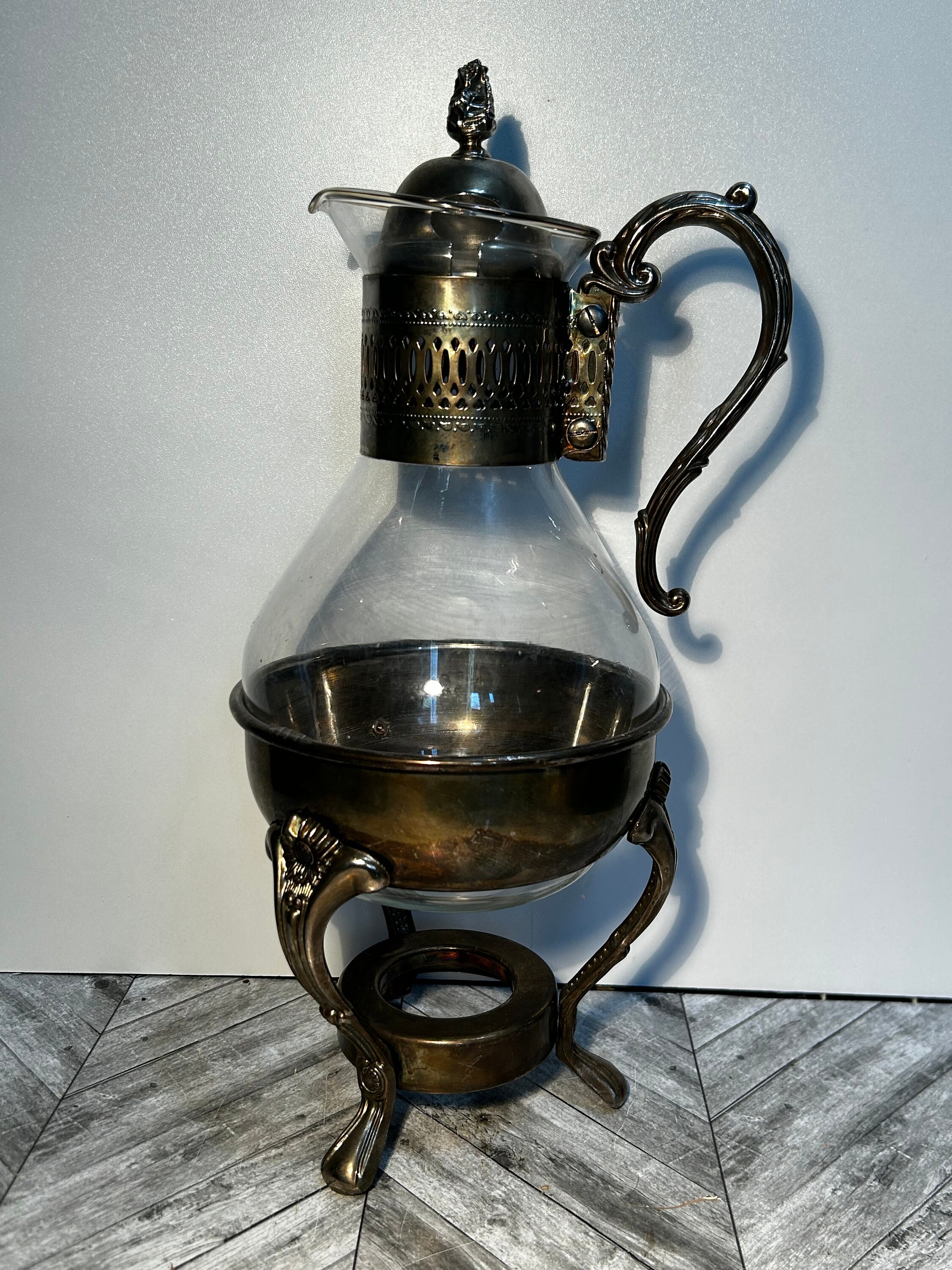 Vintage Silver Plated Coffee Pot Silver Server Glass Carafe and