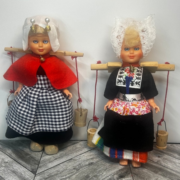 Traditional dutch milk maid dolls set of two