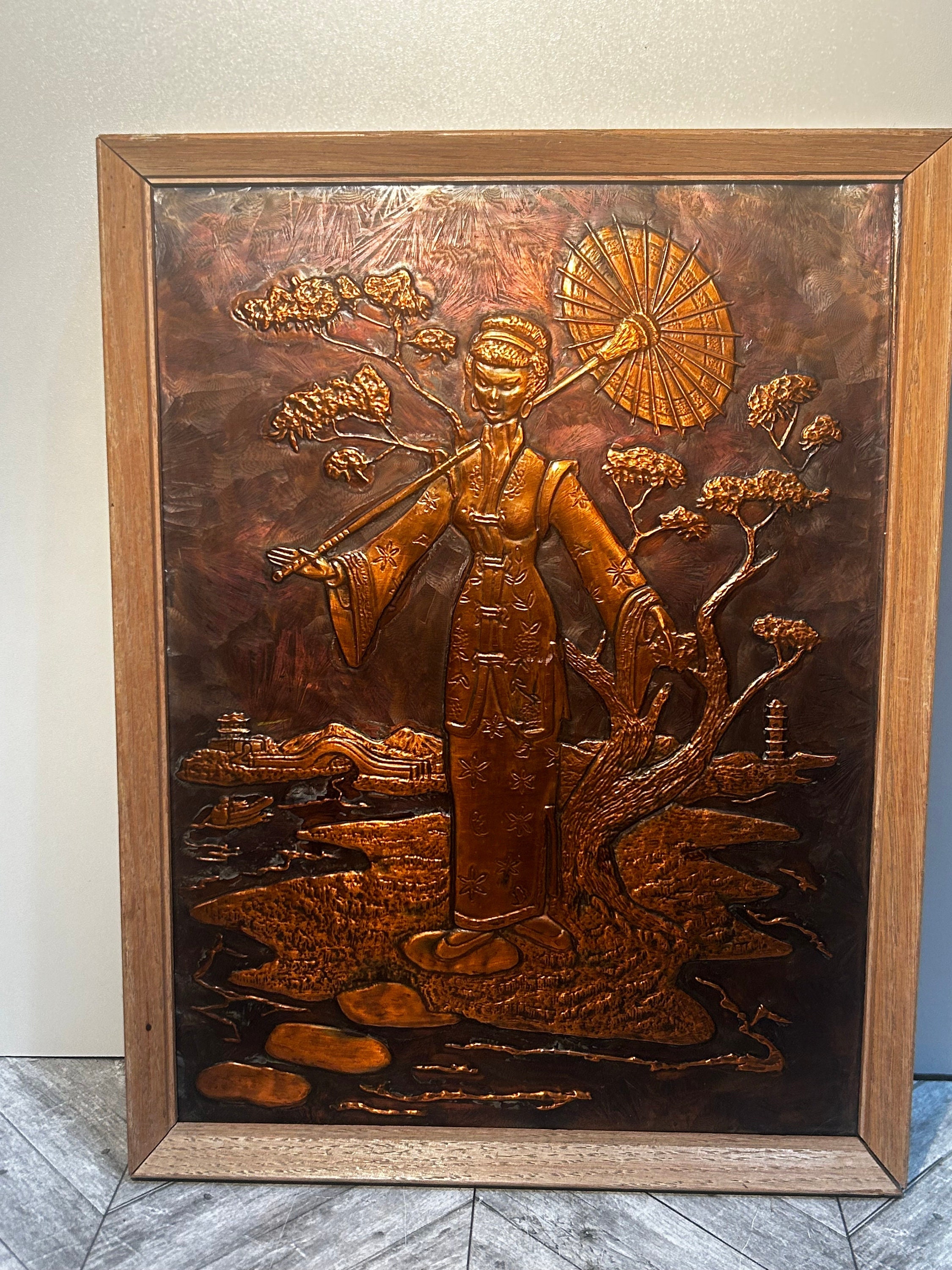 銅板アートromi アート Hammered Copper Asian Lady Picture - Etsy