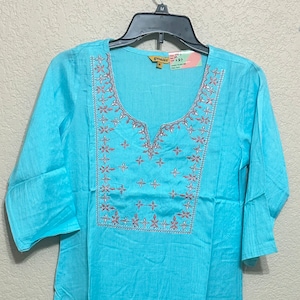 Sky blue color Kurti with Embroidery work