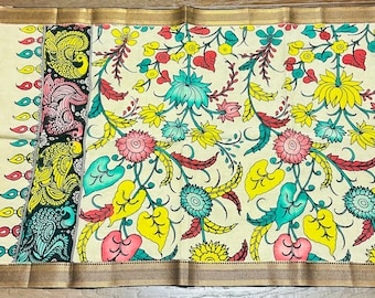 Kalamkari Cotton Dupatta | Hand Block Print Ethnic Indian Festive Wear