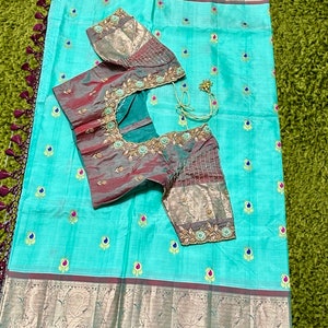 Pure Light Wight Kanchi Silk Saree with Maggam work Blouse, size 40 (36-44)