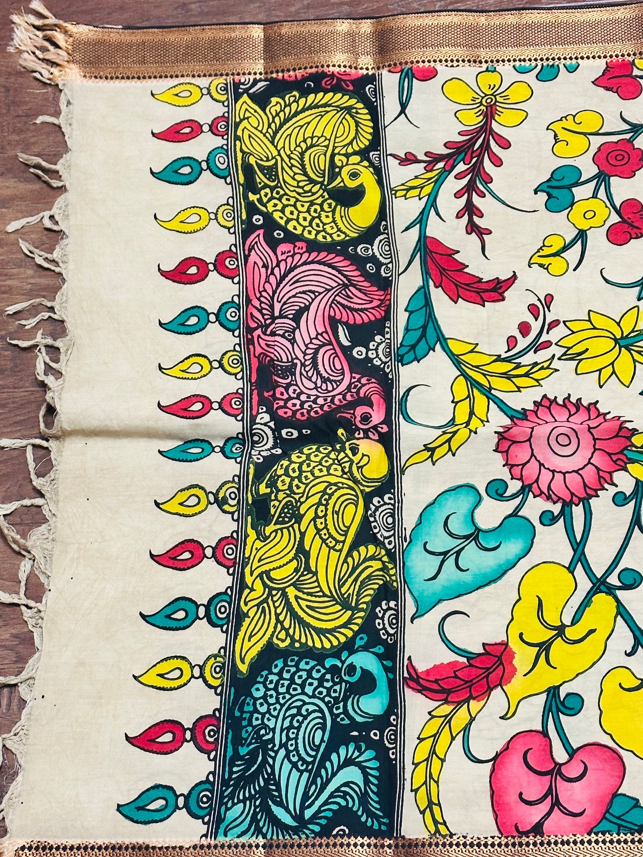 Syaahi Bangalori Silk Coal Black Hand Painted Dupatta