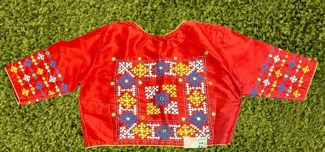 Exclusive NEW HAND KUTCH Work/cross Stitch Work on Banglore Silk, Red Color  Blouse, Size 38 -  Canada