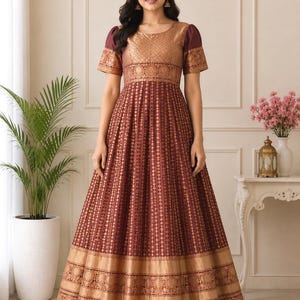 banarasi anarkali dress design Green Banaras anarkali YoshnasByEla
