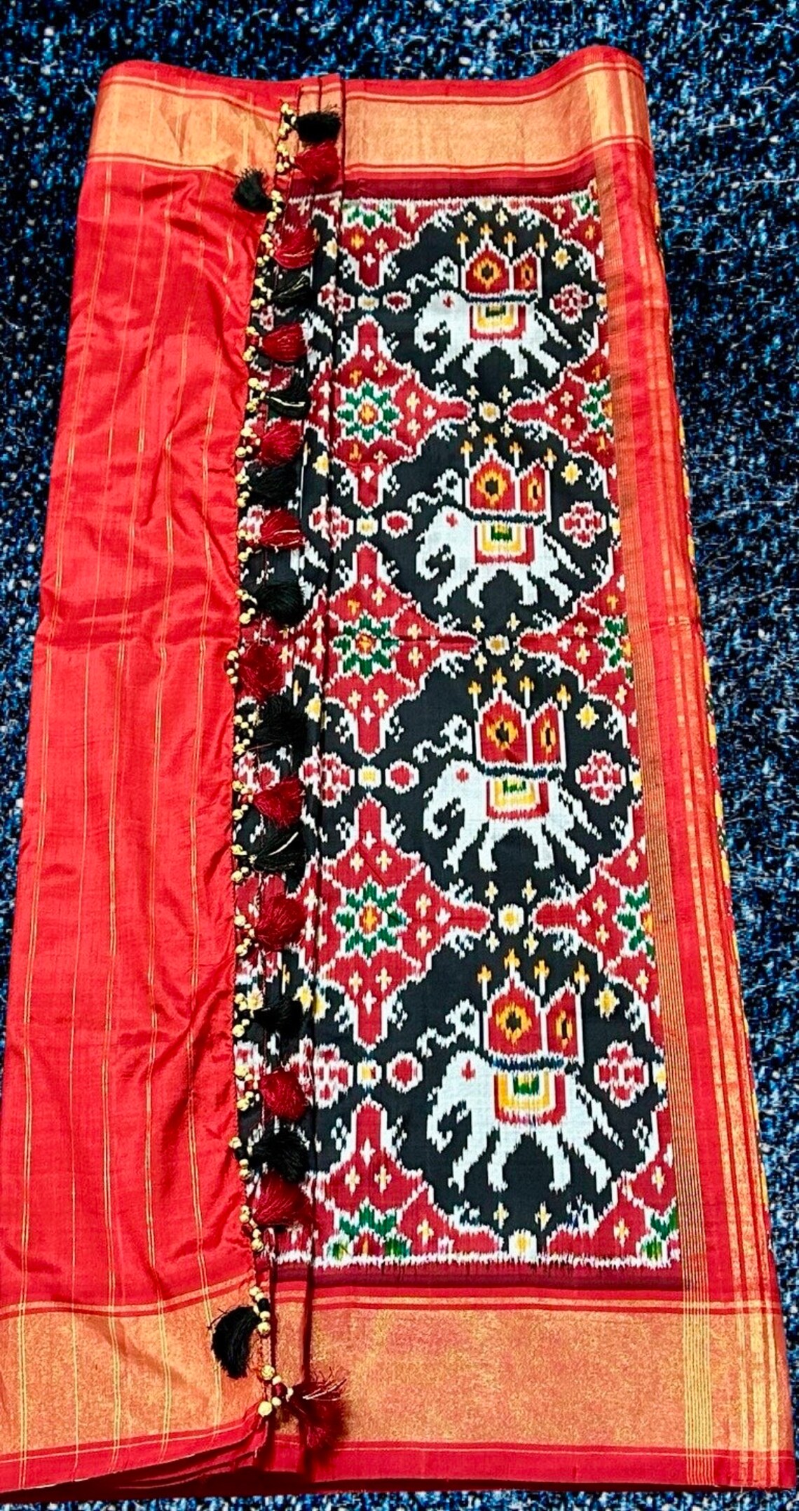 Dark Green Handloom Cotton Saree with Pure Ikkat Silk Blouse BHR01