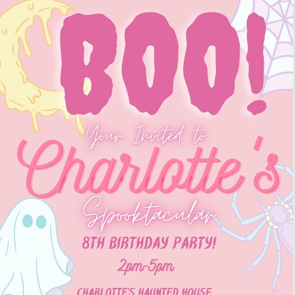 Pink Halloween Invitation I Halloween Birthday Invite I Customizable Halloween Party Templet I