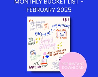 February 2025 Bucket List + Calendar + Weekly List Printable Package // adventure, monthly, planning