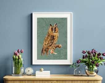 Long-eared owl collage digital print