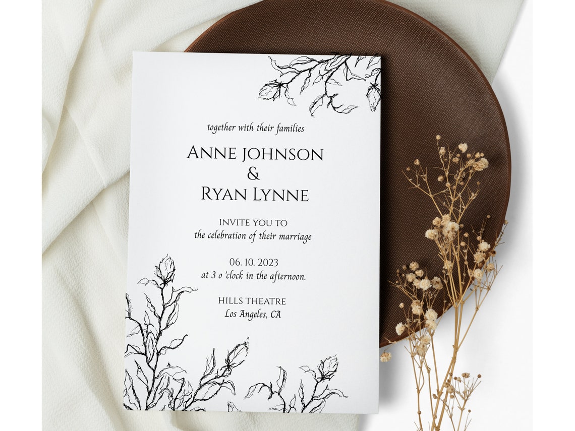 Botanical Wedding Invitation Template Printable Wedding - Etsy