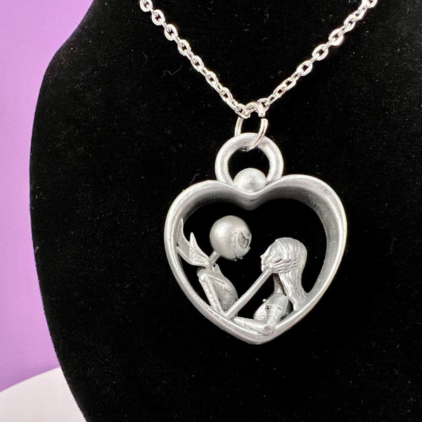 Jack and Sally Necklace - Nightmare Before Christmas Love Pendant - Skellington Valentine Gift