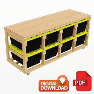 8 Unit Horizontal Storage Rack | Rolling Garage Storage Shelves |  - DIY 27 Gallon Tote Storage Rack - Instant Download