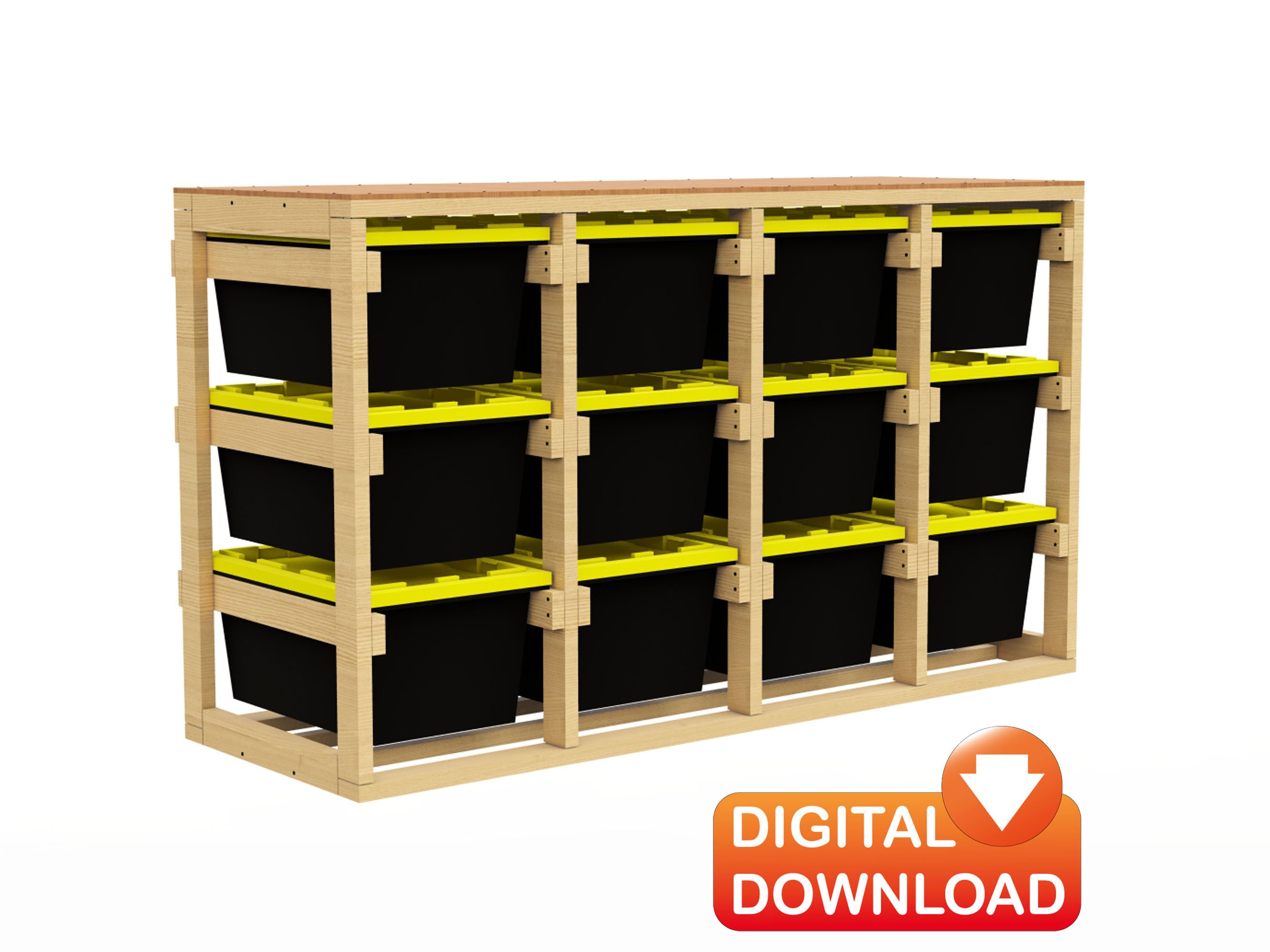DIY Storage Rack Plans | 27 Gallon Tote Organizer | 4x3 Garage Storage Rack  - PDF Download