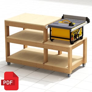 Table Saw Workbench Plans | Mobile Miter Saw Bench Design | Digital Download