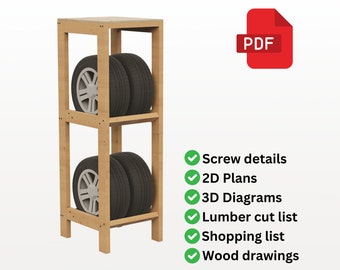 Planos de almacenamiento de neumáticos DIY / Organizador de neumáticos para garaje - Descarga digital