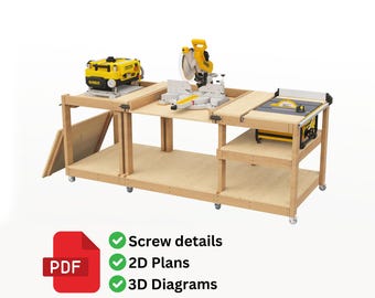 Flip Top Workbench Plans | Miter Saw Workbench Plan - Mobile Table Saw and Planer Workbench | Miter Saw Station