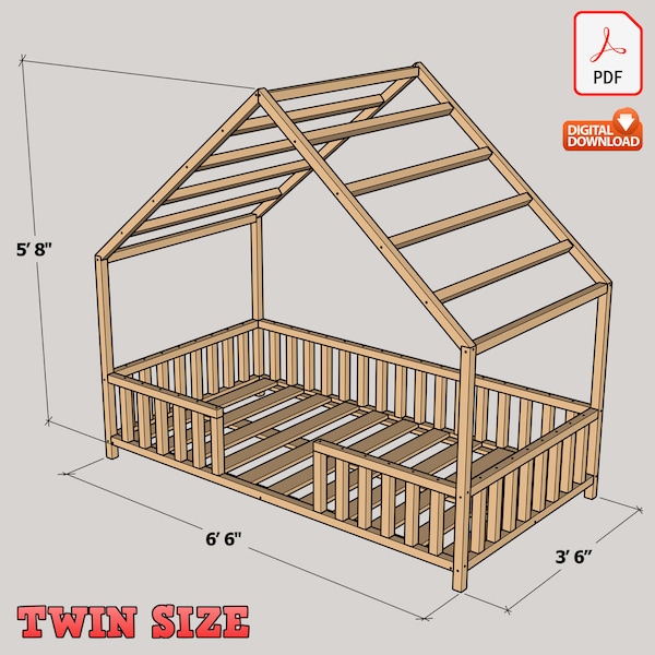 Twin Size Montessori Floor Bed Digital Plan, DIY Montessori Floor Bed Build Plan - PDF