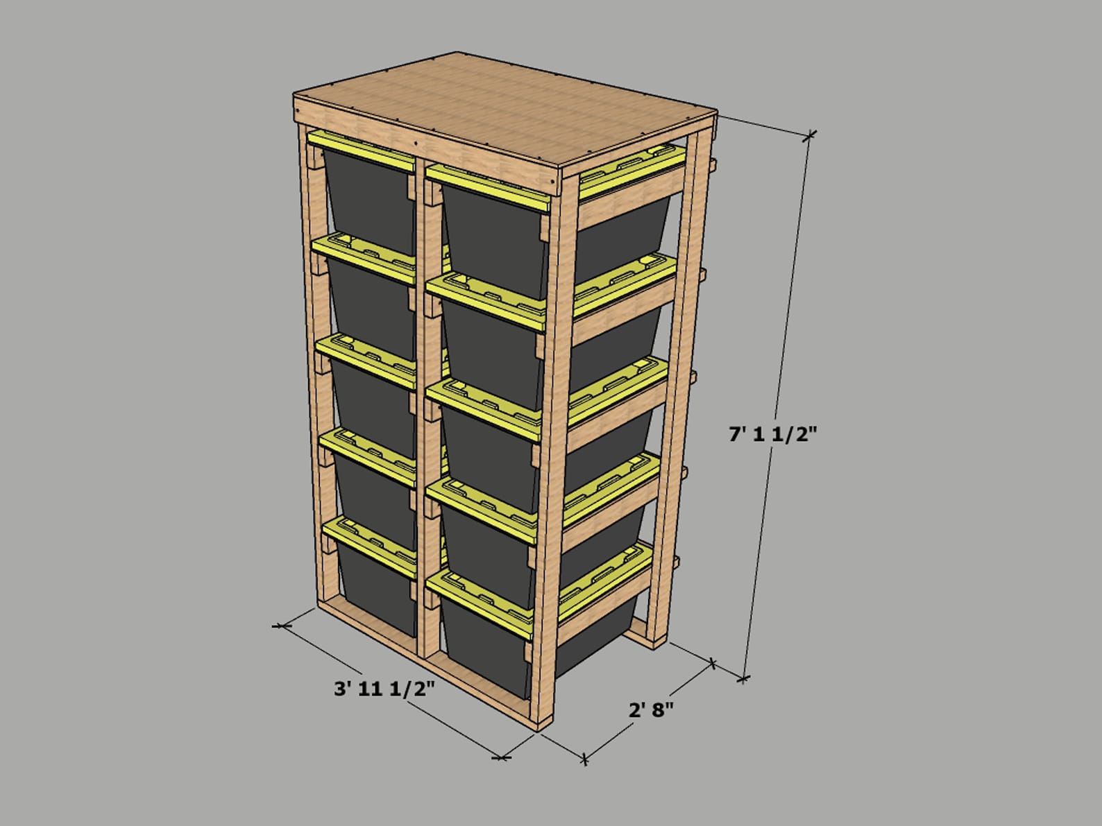 27 Gallon Tote Rack Plans | Garage Storage Shelves - 10 Unit Vertical ...