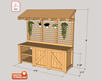 Potting Bench Digital Plan, DIY Outdoor Work Station Build Plan - PDF