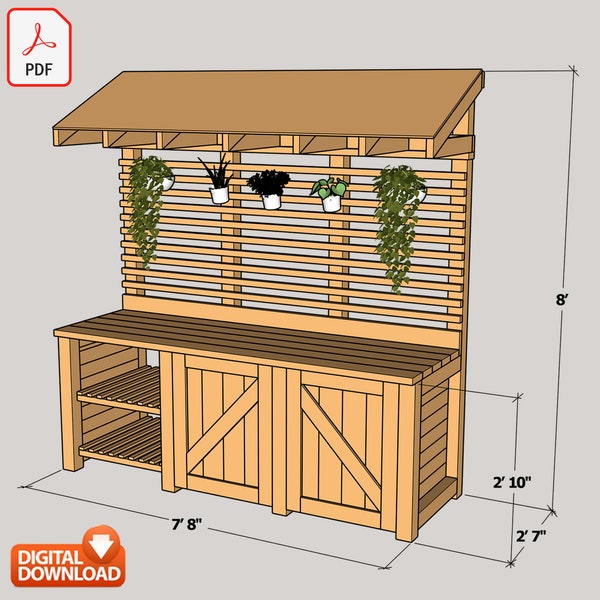 Potting Bench Digital Plan, DIY Outdoor Work Station Build Plan - PDF