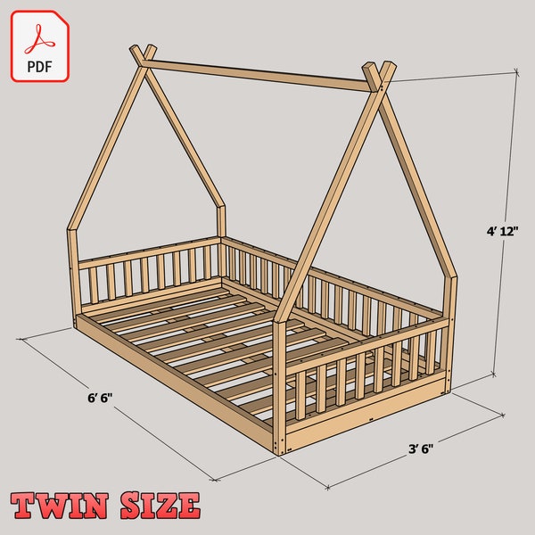 Twin Size Montessori Floor Bed Digital Plan, DIY Montessori Floor Bed Build Plan - PDF