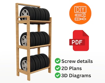 Plano de construcción de un estante para almacenar neumáticos / Organizador de neumáticos DIY - Descarga digital