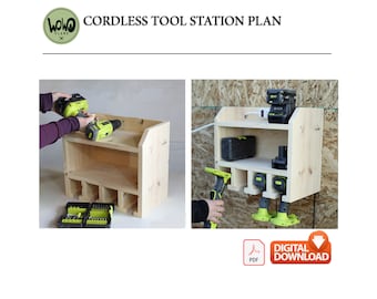 Cordless Tool Station Build Plan, Woodworking Project with the digital download, Do it Yourself with the  Digital Downloading Files