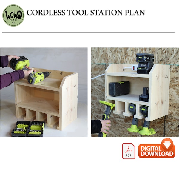 Cordless Tool Station Build Plan, Woodworking Project with the digital download, Do it Yourself with the  Digital Downloading Files