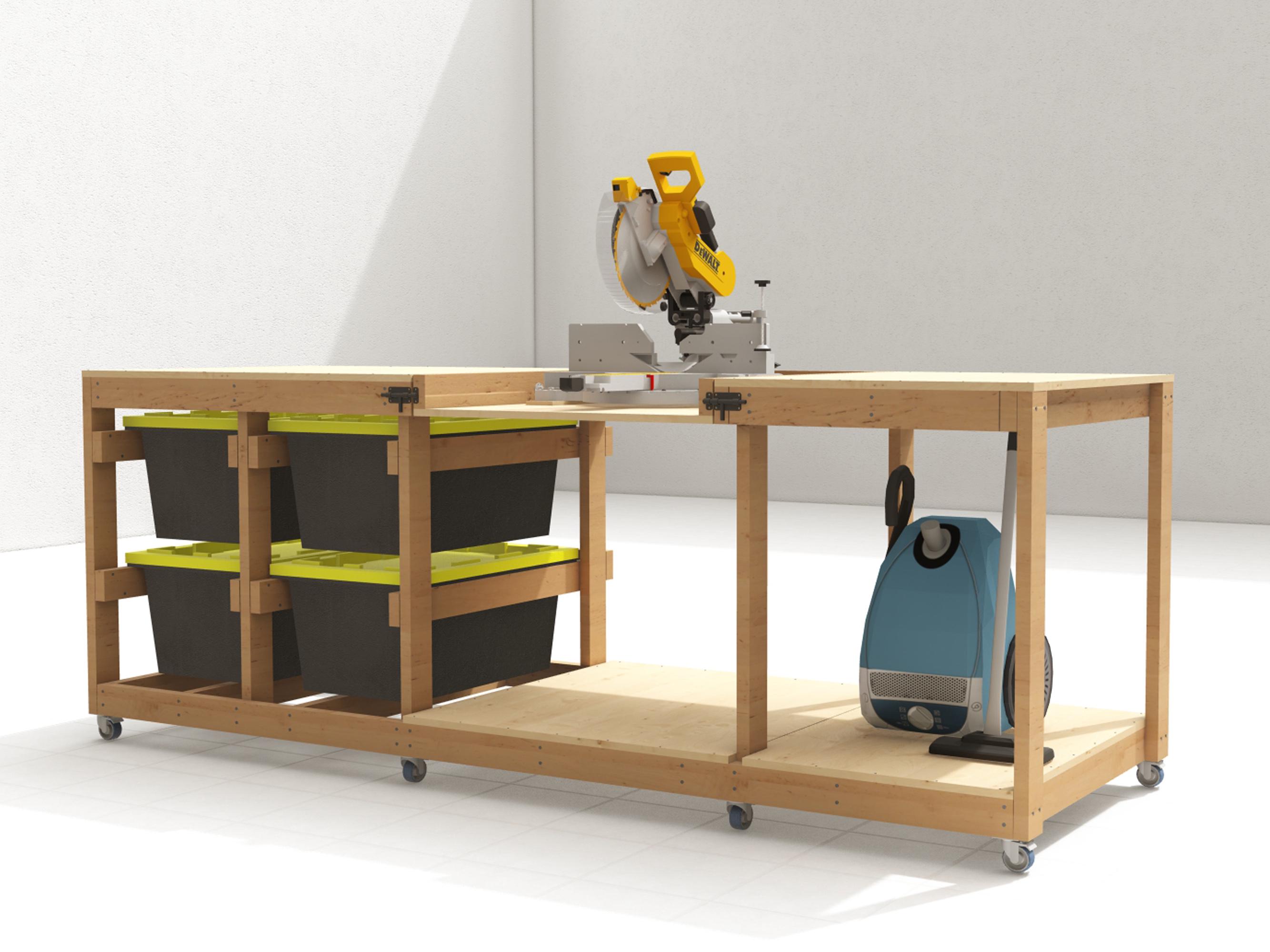 Mobile Workbench Plans | Flip Top Miter Saw Table | Table Saw Workbench ...
