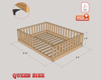 Queen Size Montessori Floor Bed Digital Plan, DIY Montessori Floor Bed Build Plan - PDF