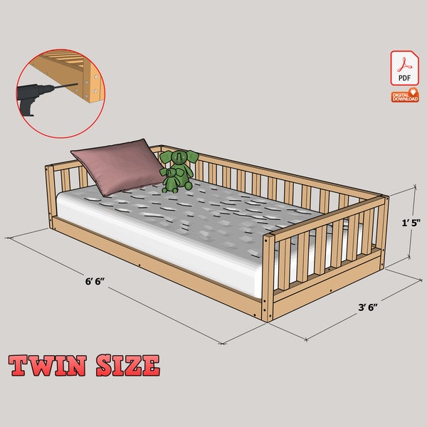 Twin Size Montessori Floor Bed Digital Plan, DIY Montessori Floor Bed Build Plan - PDF