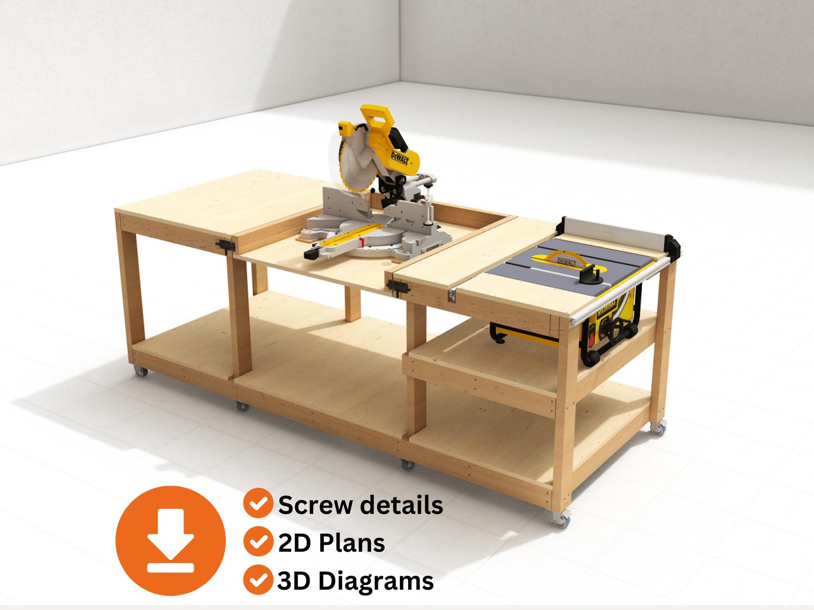 Table Saw Mobile Workbench Plans | Flip Top Miter Saw Plans | PDF ...
