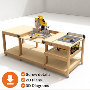 Table Saw Mobile Workbench Plans | Flip Top Miter Saw Plans | PDF Tutorial