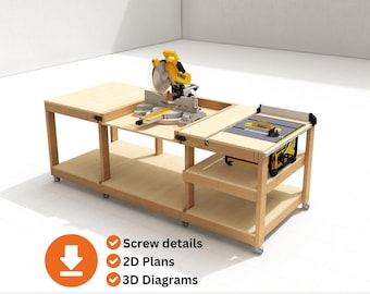 Table Saw Mobile Workbench Plans | Flip Top Miter Saw Plans | PDF Tutorial