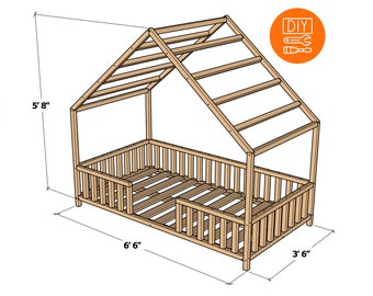Planos de estructura de cama Montessori tamaño individual - Diseño de cama de suelo para niños pequeños - PDF