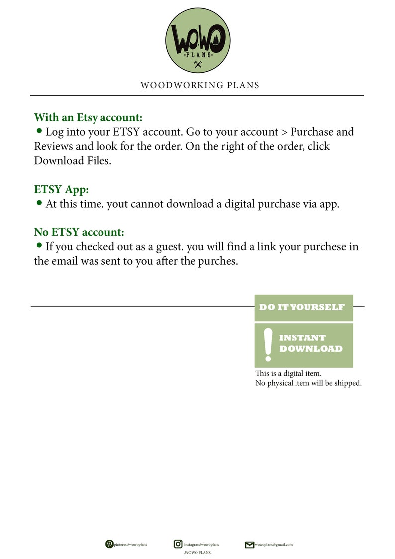 May include: A green and white sign with the text "DO IT YOURSELF" and "INSTANT DOWNLOAD" in a white exclamation point. The text below the sign reads "This is a digital item. No physical item will be shipped."