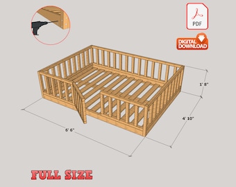 Full Size Montessori Floor Bed Digital Plan, DIY Montessori Floor Bed Build Plan - PDF