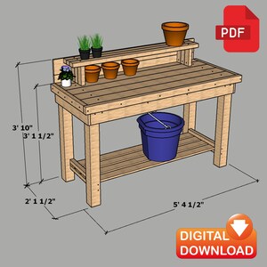 Potting Bench Digital Plan | Outdoor Potting Bench Build Plan, Garden ...